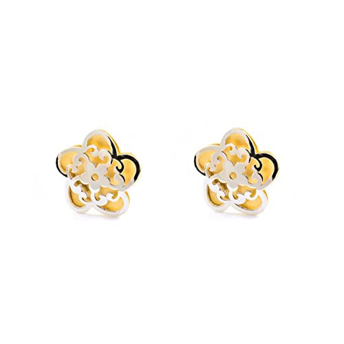 Damen & Kinder Blume Ohrstecker - Bicolor 9 Karat (375) von Monde Petit