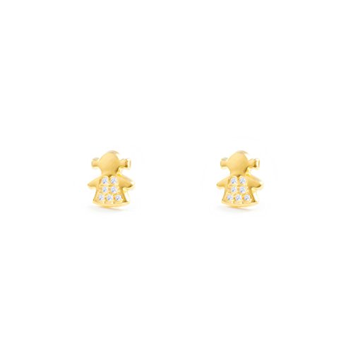 Damen & Kinder Mädchen Puppe Ohrstecker - Gelbgold 9 Karat (375) von Monde Petit