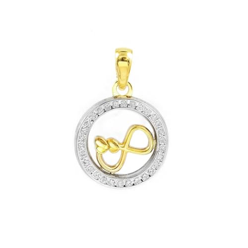 Damen & Mädchen Anhänger Zweifarbiges Gold 9K Rundes Unendlichkeits-Symbol mit Zirkonia Glitzer - Geschenkbox - Garantiezertifikat - Mondepetit von Monde Petit