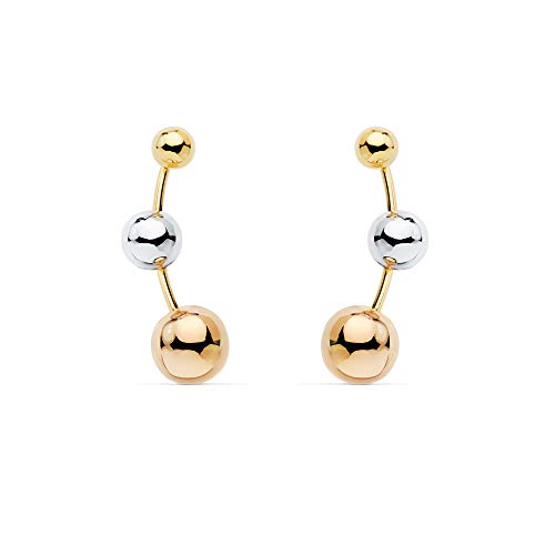 Mondepetit - Damen Ball climber Ohrringe Dreifarbig 18K Gold - Geschenkbox - Garantiezertifikat von Monde Petit