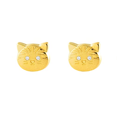 Mondepetit - Katze Zirkon Kinder Mädchen matt und glänzend Ohrringe Gelbgold 9K - Geschenkbox - Garantiezertifikat von Monde Petit