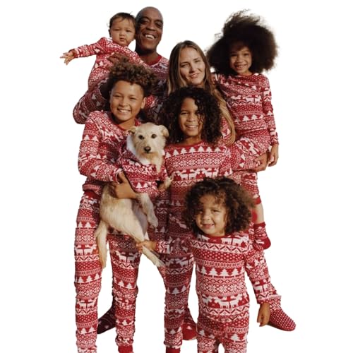 MoneRffi Weihnachts Pyjama Familie Set, Matching Christmas Pyjama Couples Set,Weihnachtspyjama Familie Outfit Weihnachten Schlafanzug für Damen Herren Kinder(Christmas-39,Hund,XXL) von MoneRffi