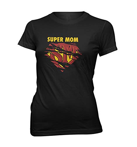 Damen T-Shirt Lady Fit Super Mom - Mama das Supergirl, Farbe:Schwarz, Größe:M von Monkey Print