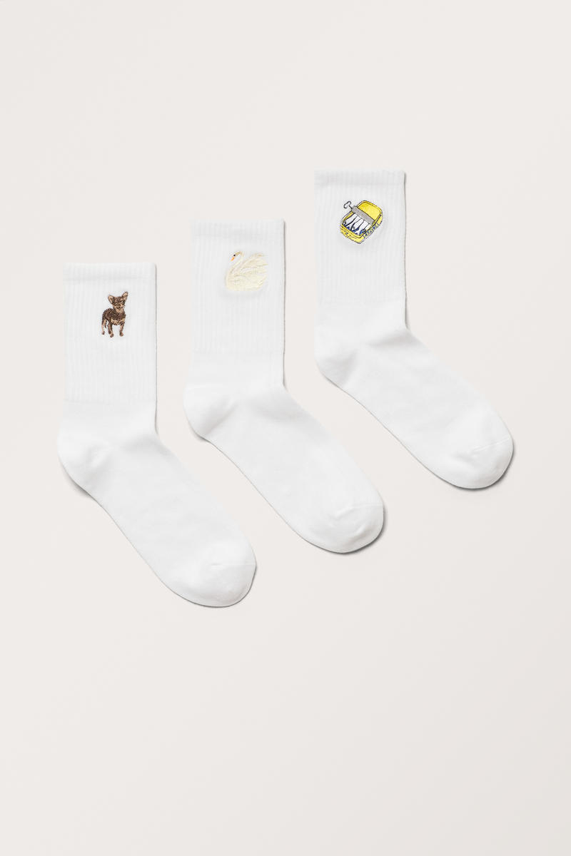 3Er-Pack Bestickte Socken - Weiß von Monki