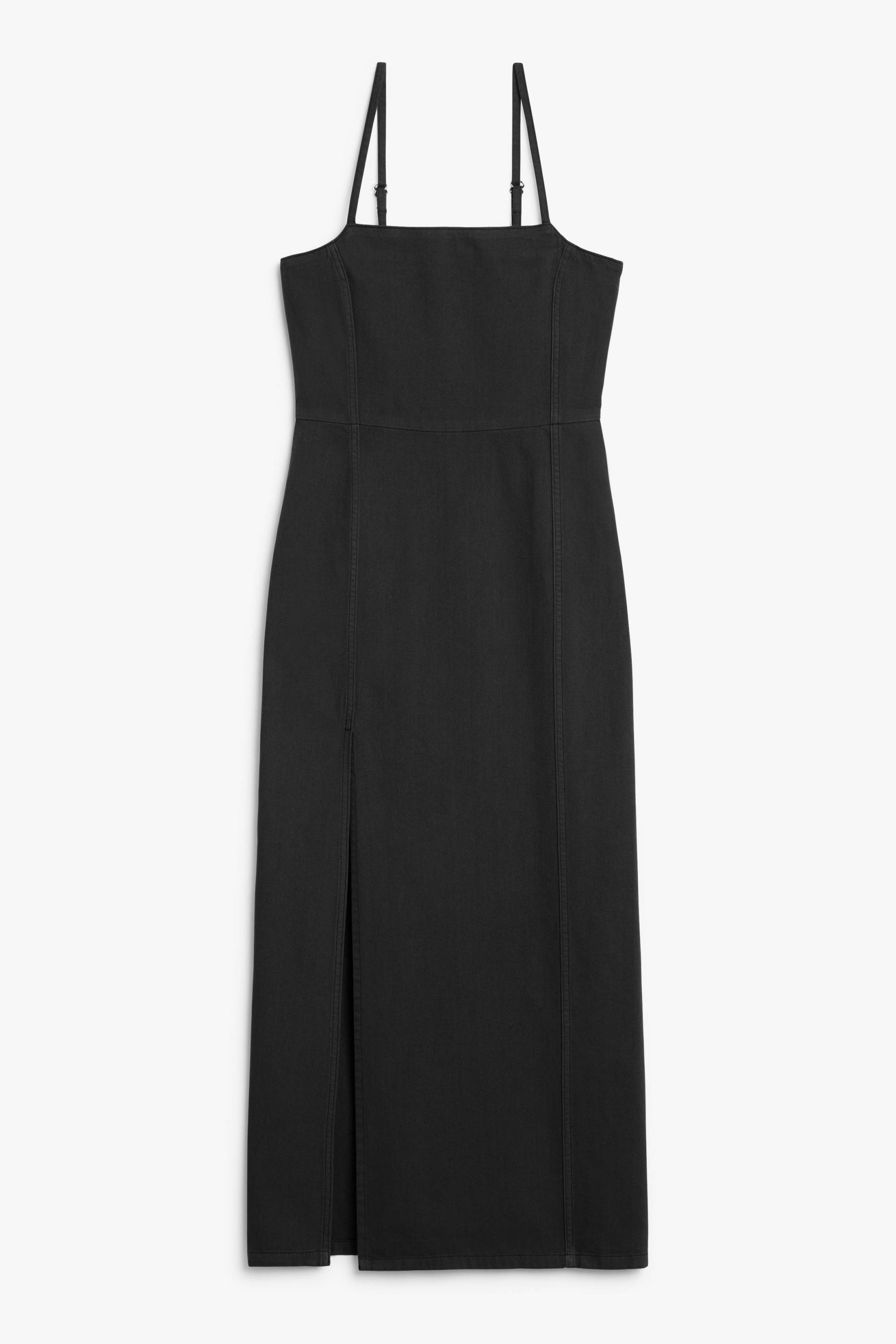 Monki Jeanskleid in Maxi-Länge mit Karree-Ausschnitt Schwarz, Alltagskleider Größe 38. Farbe: Black von Monki