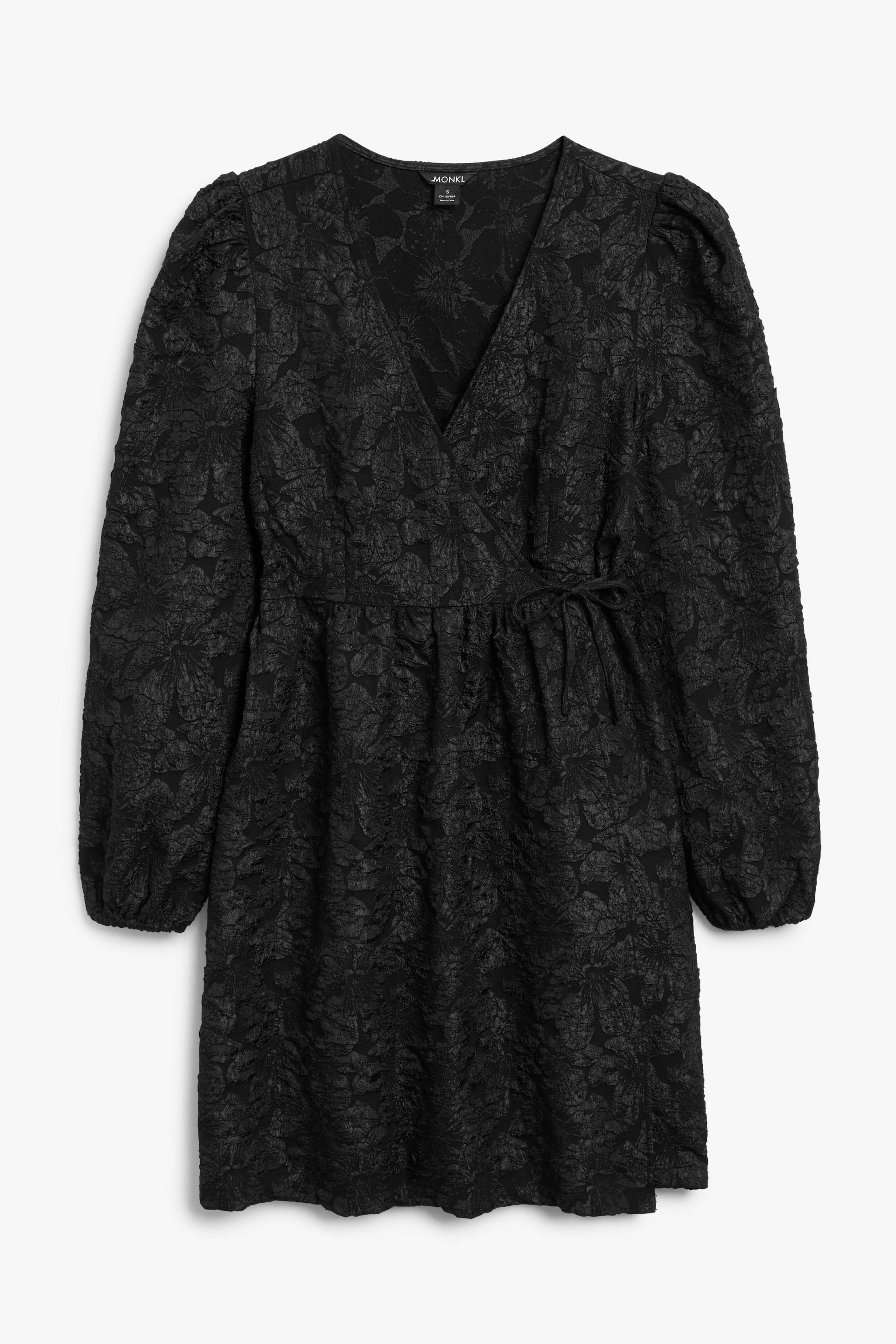 Monki Schwarzes Babydoll-Wickelkleid aus Jacquard Schwarz, Alltagskleider in Größe XXS. Farbe: Black von Monki