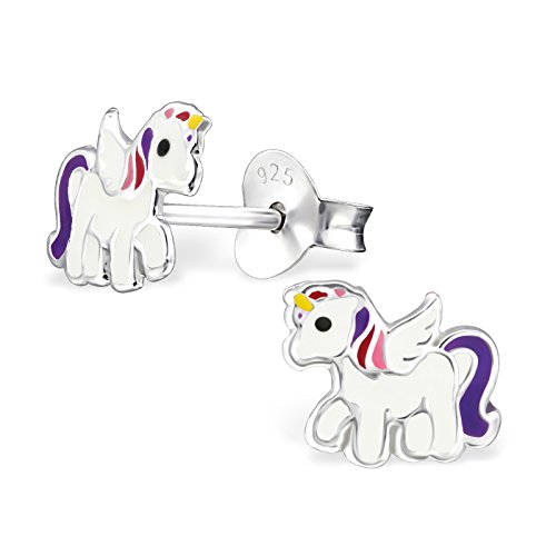 Monkimau Mädchen Ohrringe Einhorn Ohrstecker aus 925 Sterling Silver echt Silber mit Flügel von MONKIMAU