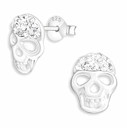 Monkimau Mädchen Ohrringe Totenkopf Ohrstecker aus 925 Sterling Silver echt Silber mit 22 Kristallen von MONKIMAU