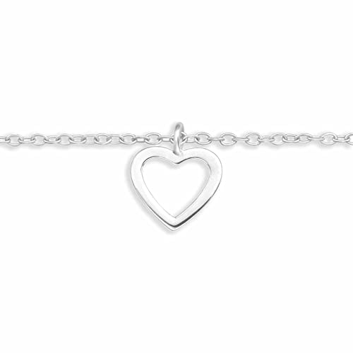 Monkimau Fußkettchen Silber mit Herz Anhänger aus 925 Sterling Silver Heart Anklet Women Charm Fußkette Damen Schmuck Geschenke für Kinder Mädchen Frauen von Monkimau