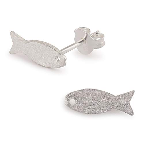 Monkimau Mädchen Ohrringe Fisch Ohrstecker aus 925 Sterling Silver echt Silber mit Gebürsteter Oberfläche von MONKIMAU