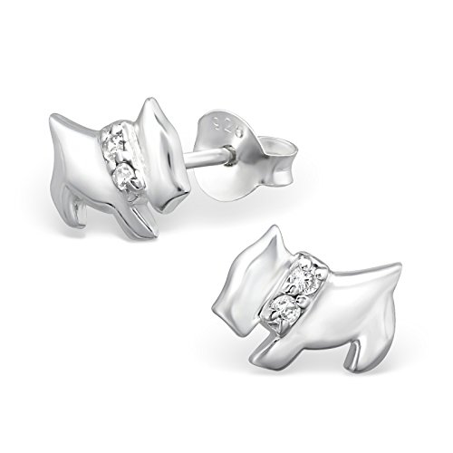 Monkimau Mädchen Ohrringe Hund Ohrstecker aus 925 Sterling Silver echt Silber mit 4 Kristallen von MONKIMAU