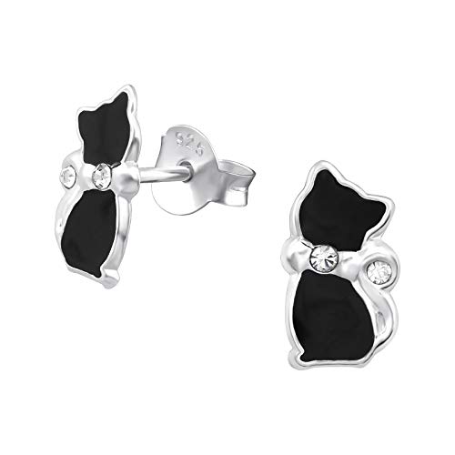 Monkimau Mädchen Ohrringe Katzen Ohrstecker aus 925 Sterling Silver echt Silber mit 4 Kristallen von MONKIMAU