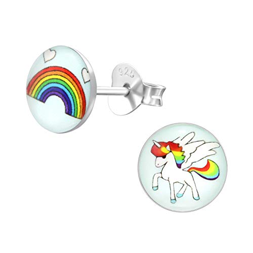 Monkimau Mädchen Ohrringe Regenbogen Einhorn Ohrstecker aus 925 Sterling Silver Silber von MONKIMAU