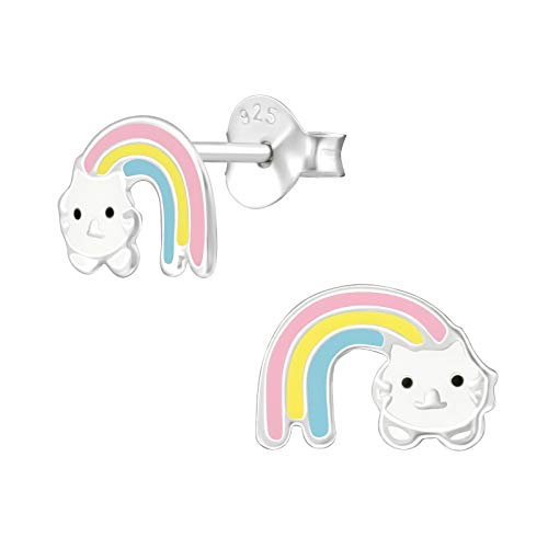 Monkimau Mädchen Ohrringe Regenbogen Katze Ohrstecker aus 925 Sterling Silver Silber von MONKIMAU