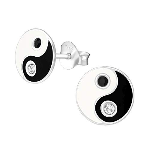 Monkimau Mädchen Ohrringe Yin Yang Ohrstecker aus 925 Sterling Silver echt Silber mit 4 Kristallen von MONKIMAU