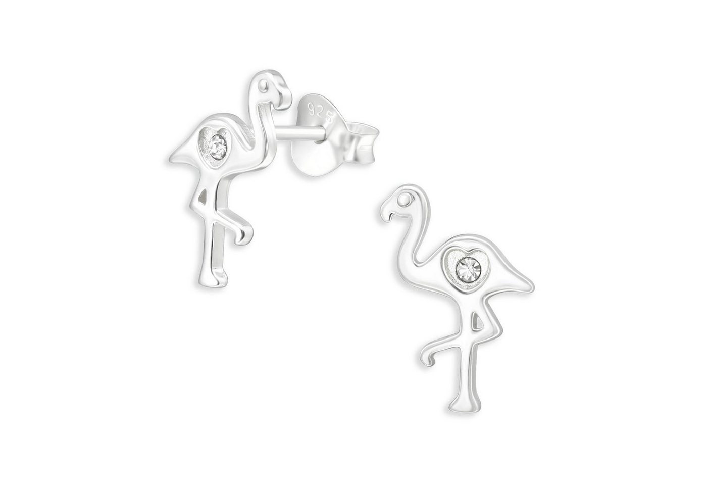 Monkimau Paar Ohrstecker Flamingo Kinder Ohrringe 925 Silber Ohrstecker (Packung), mit Kristallen von Monkimau