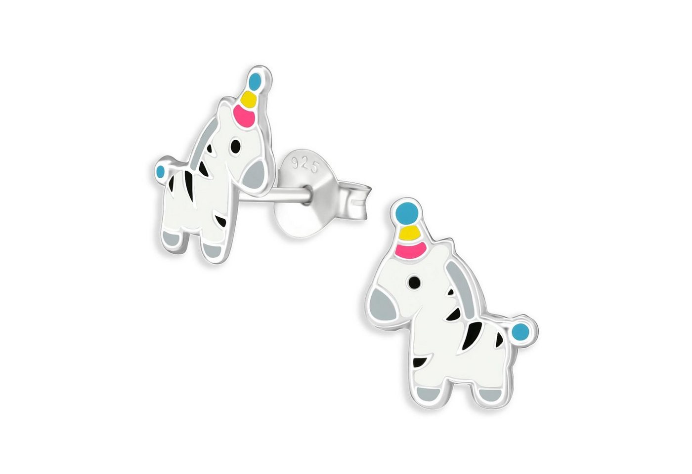 Monkimau Paar Ohrstecker Zebra Kinder Ohrringe 925 Silber Ohrstecker (Packung) von Monkimau