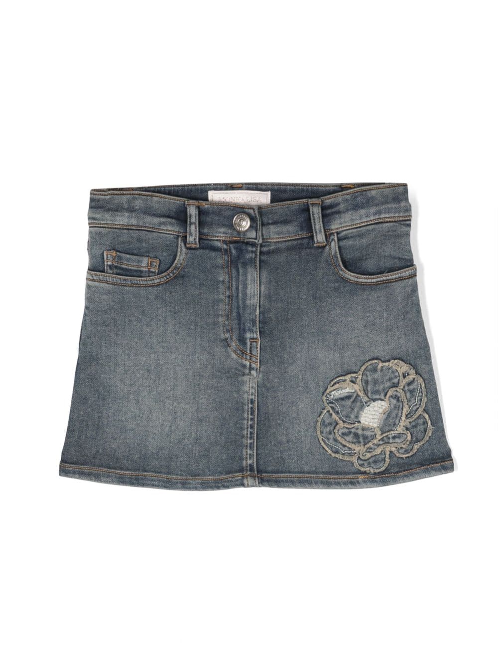 Monnalisa Jeansrock mit Blumenstickerei - Blau von Monnalisa