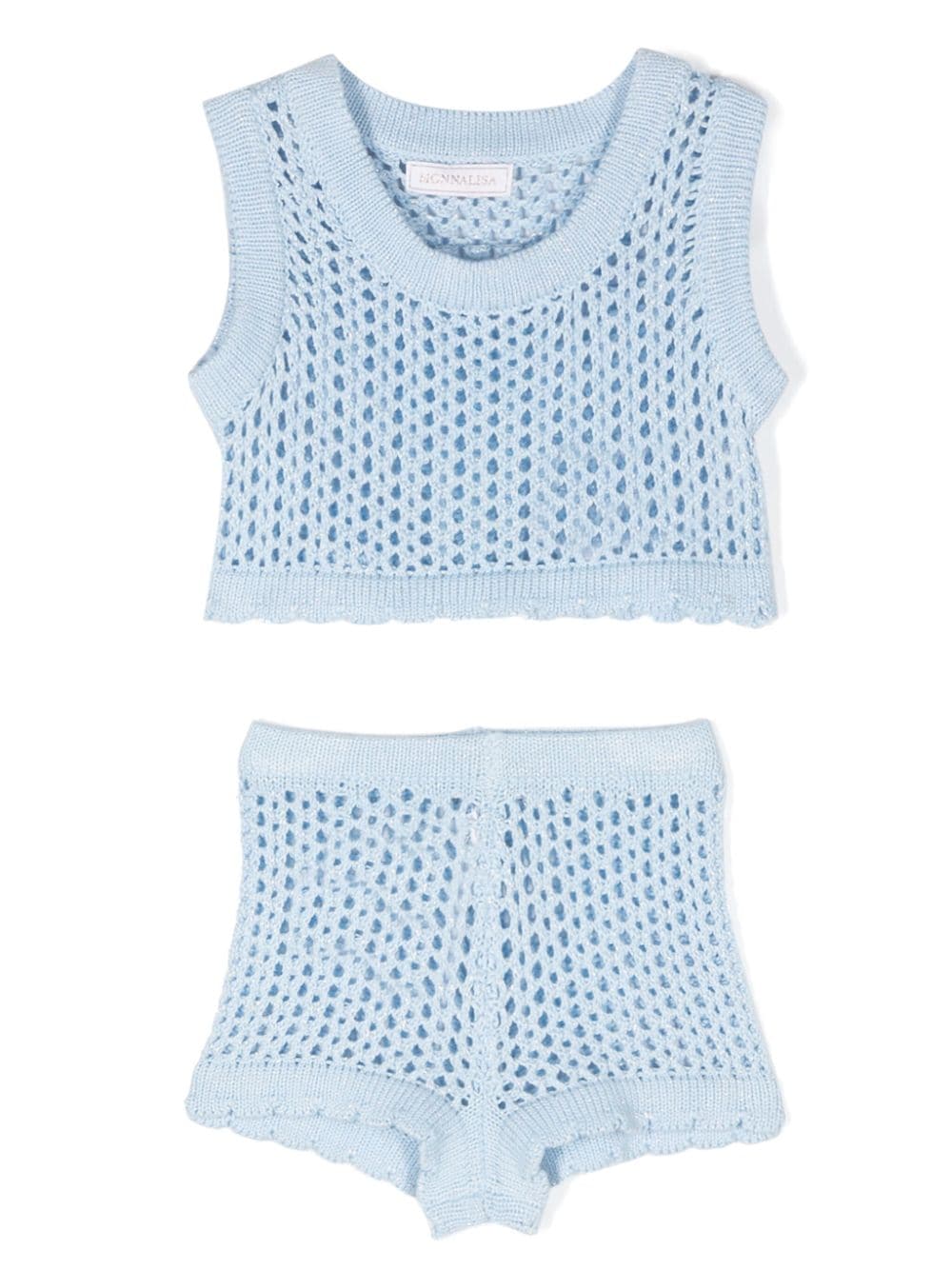 Monnalisa Short-Set mit Lochstrickmuster - Blau von Monnalisa