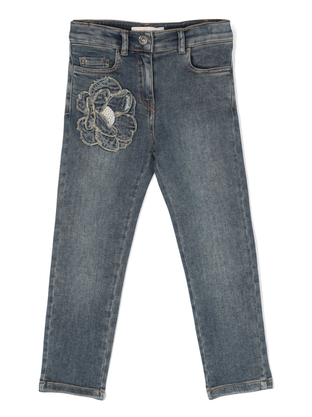 Monnalisa Slim-Fit-Jeans mit Blumenstickerei - Blau von Monnalisa