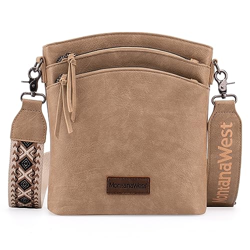 Montana West Crossbody Taschen für Frauen Multi Pocket Cross Body Bag Geldbörsen mit Gitarrengurt, Klassisches Khaki von Montana West