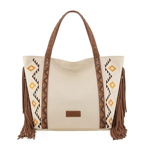 Wrangler Fransen-Tragetasche für Damen, Designer-Geldbörsen und Handtaschen, Western-Stil, große Arbeitstasche, Beige, Large Wrangler Fransen-Tragetasche für Damen, Designer-Geldbörsen und Handtaschen, Western-Stil, große Arbeitstasche, Beige, Large von Montana West