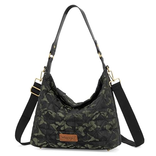 Wrangler gesteppte Hobo-Geldbörsen und Handtaschen für Damen, Schultertasche, Crossbody-Tasche, B-m-Camouflage Green, Medium von Montana West