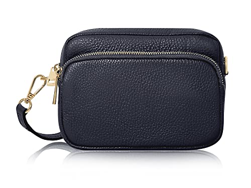 Montte Di Jinne - 100 % Made in Italy – Damen-Umhängetasche aus weichem Leder, kleine Umhängetasche, kleine Kameratasche mit einer Tasche vorne, navy, L: 18.5CM H: 12.5CM D: 7.0CM; small size von Montte Di Jinne