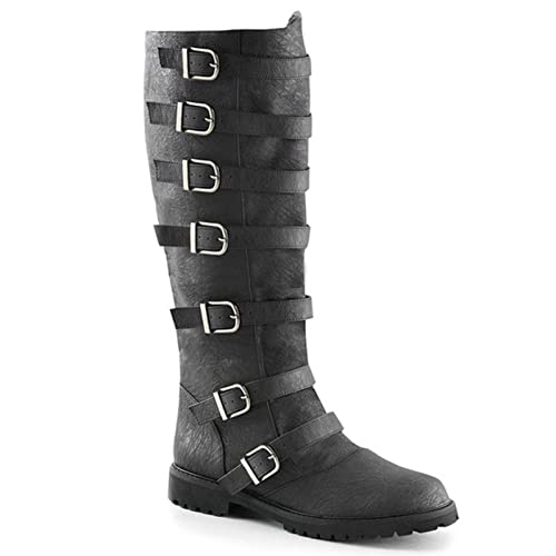 Mooke Herren Ritterstiefel - Mittelalterliche Wikinger-LARP-Schuhe Hohe Stiefel Steampunk-Pu-Leder-Krieger-Frauen-Karnevals-Party Cosplay Ausgefallene Stiefel,Schwarz,39 von Mooke