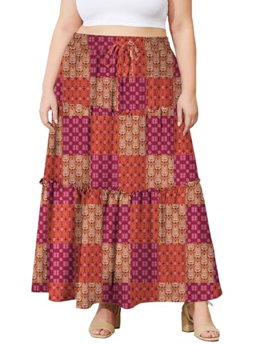 Moon Wood Damen Rock Lang Sommer Boho Elastisch Hohe Taille Maxi Skirt Pull On Freizeit Faltenrock mit Taschen Große Größen Floral 05 2XL Moon Wood Damen Rock Lang Sommer Boho Elastisch Hohe Taille Maxi Skirt Pull On Freizeit Faltenrock mit Taschen Große Größen Floral 05 2XL von Moon Wood