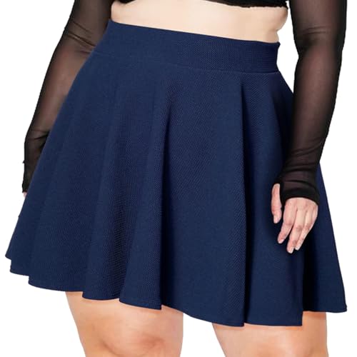 Moon Wood Damen Basic Mini Schwarz Skater Rock Stretch Hohe Taille Lässig Faltenrock Ausgestellt Pull On Skirt Röcke Große Größen, Marineblau, XL Moon Wood Damen Basic Mini Schwarz Skater Rock Stretch Hohe Taille Lässig Faltenrock Ausgestellt Pull On Skirt Röcke Große Größen, Marineblau, XL von Moon Wood