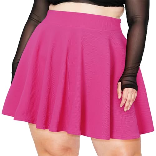 Moon Wood Damen Basic Übergröße Mini Skater Rock Stretch Hohe Taille Lässig Faltenrock Ausgestellt Pull On Skirt Röcke, Rosarot, 3XL Moon Wood Damen Basic Übergröße Mini Skater Rock Stretch Hohe Taille Lässig Faltenrock Ausgestellt Pull On Skirt Röcke, Rosarot, 3XL von Moon Wood