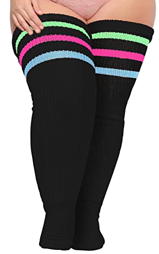 Moon Wood Oberschenkelhohe Damen-Socken für dicke Oberschenkel, extra lang, gestreift, dicke Overknee-Strümpfe, Beinwärmer, Stiefelsocken in Übergröße, Schwarz & Grün & Pink & Blau Moon Wood Oberschenkelhohe Damen-Socken für dicke Oberschenkel, extra lang, gestreift, dicke Overknee-Strümpfe, Beinwärmer, Stiefelsocken in Übergröße, Schwarz & Grün & Pink & Blau von Moon Wood