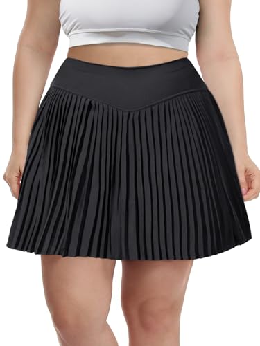 Moon Wood Tennisrock Damen Große Größen Schwarz Rock Sport Skort mit Hose drunter & Taschen, V-Bund Hohe Taille Faltenrock für Tennis Golf Sommer 5XL Moon Wood Tennisrock Damen Große Größen Schwarz Rock Sport Skort mit Hose drunter & Taschen, V-Bund Hohe Taille Faltenrock für Tennis Golf Sommer 5XL von Moon Wood