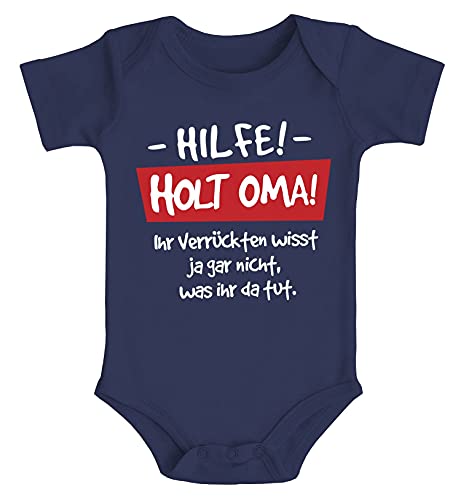 MoonWorks® Baby Body Hilfe - Holt Oma Sprüche lustig Bio-Baumwolle Jungen & Mädchen Navy 0-3 Monate von MoonWorks