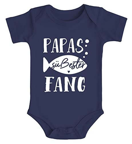 MoonWorks® Baby Body Kurzarm Spruch Papas süßester Fang Babygeschenke Bio-Baumwolle Jungen & Mädchen Navy 12-18 Monate von MoonWorks