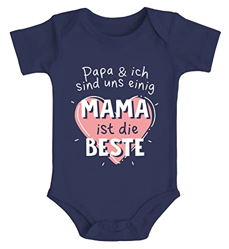 MoonWorks® Baby Body mit Spruch Papa und ich sind Uns einig Mama ist die Beste Herz Bio-Baumwolle Jungen & Mädchen Navy 0-3 Monate von MoonWorks