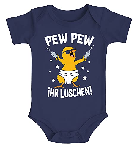 MoonWorks® Baby Body mit Spruch lustig Küken Pew Pew Ihr Luschen Bio-Baumwolle Jungen & Mädchen Navy 3-6 Monate von MoonWorks