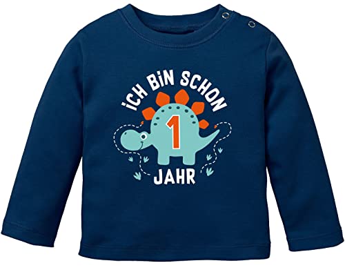 MoonWorks®´Baby Langarm-Shirt 1. Geburtstag Ich Bin Schon 1 Jahr Dinosaurier Dino Geburtstagsshirt Bio-Baumwolle Junge Navy 80/86 (10-15 Monate) von MoonWorks