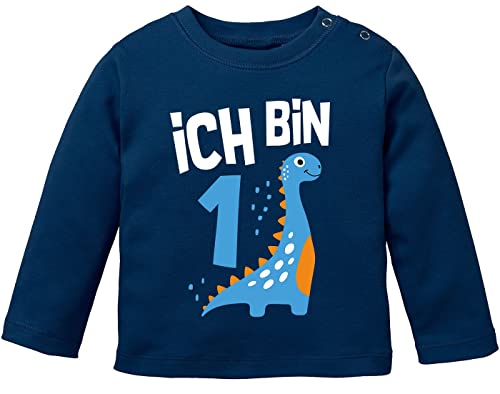 MoonWorks® Baby Langarm-Shirt 1. Geburtstag Spruch Ich Bin 1 Dinosaurier Dino Geburtstagsshirt Bio-Baumwolle Junge Navy 80/86 (10-15 Monate) von MoonWorks