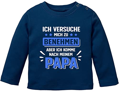 MoonWorks® Baby Langarm-Shirt Bedruckt mit Spruch Ich versuche Mich zu benehmen witzige Sprüche Jungen Mädchen Shirt Jungen Navy 80/86 (10-15 Monate) von MoonWorks