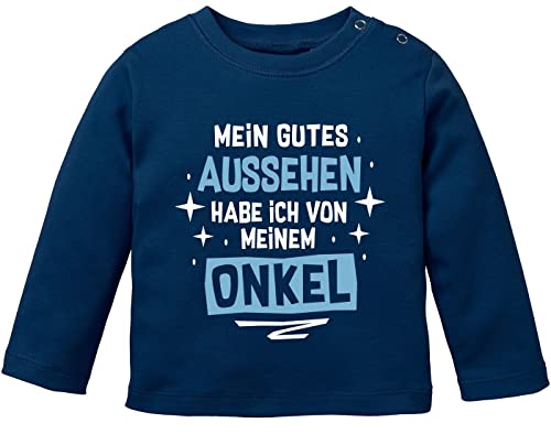 MoonWorks® Baby Langarm-Shirt Mein gutes Aussehen hab ich von meiner Tante/Meinem Onkel lustige Sprüche Babyshirt Jungen Mädchen Onkel Navy 56/62 (1-3 Monate) von MoonWorks