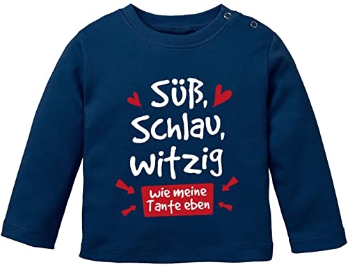 MoonWorks® Baby Langarm-Shirt Tante Sprüche lustig Süß Schlau Witzig Wie Meine Tante eben Babyshirt Jungen Mädchen Navy 56/62 (1-3 Monate) von MoonWorks