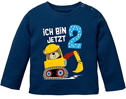 MoonWorks® Baby Langarm-Shirt erster | zweiter Geburtstag Bär Bagger Bauarbeiter Baggerfahrer Geburtstagsshirt Bio-Baumwolle Junge 2 Jahre Navy 80/86 (10-15 Monate) von MoonWorks