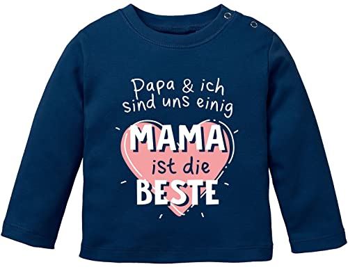 MoonWorks® Baby Langarmshirt Papa & Ich sind Uns einig Mama ist die Beste Babyshirt Spruch Jungen Mädchen Shirt Navy 92/98 (16-24-Monate) von MoonWorks