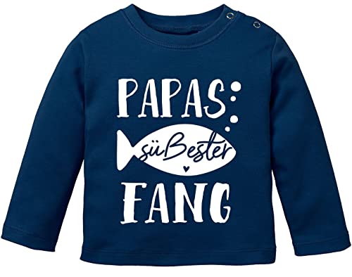 MoonWorks® Baby Langarmshirt Spruch Papas süßester Fang Babygeschenke Baby-Shirt Jungen Mädchen Bio-Baumwolle Navy 68/74 (4-9 Monate) von MoonWorks