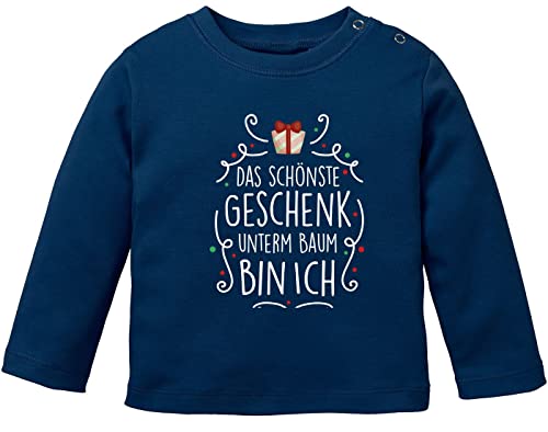 MoonWorks® Baby Langarmshirt mit Spruch Weihnachten Das schönste Geschenk unterm Baum Bin ich Babyshirt Jungen Mädchen Navy 56/62 (1-3 Monate) von MoonWorks