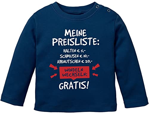 MoonWorks® Baby Langarmshirt mit Spruch lustig Meine Preisliste Bio-Baumwolle Babyshirt Jungen Mädchen Navy 56/62 (1-3 Monate) von MoonWorks