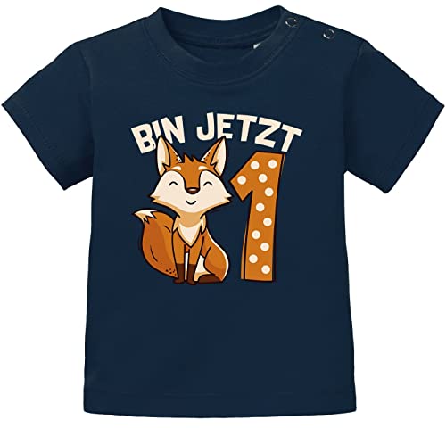 MoonWorks® Baby T-Shirt 1. Geburtstag Fuchs Bin jetzt 1 Tiermotive Fox Geburtstagsshirt Jungen Mädchen Bio-Baumwolle Bio-Baumwolle dunkelblau 92/98 (16-24-Monate) von MoonWorks