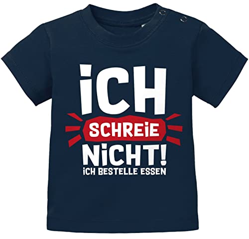 MoonWorks® Baby T-Shirt Kurzarm mit Spruch Ich Schreie Nicht ich bestelle Essen lustige Spüche Babyshirt Jungen Mädchen dunkelblau 68/74 (4-9 Monate) von MoonWorks